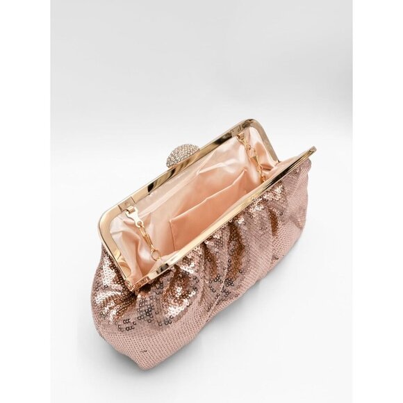 🆕Women's Champagne Solid Color Fish Scale Sequins Pleated Clutch Bag - Picture 6 of 6